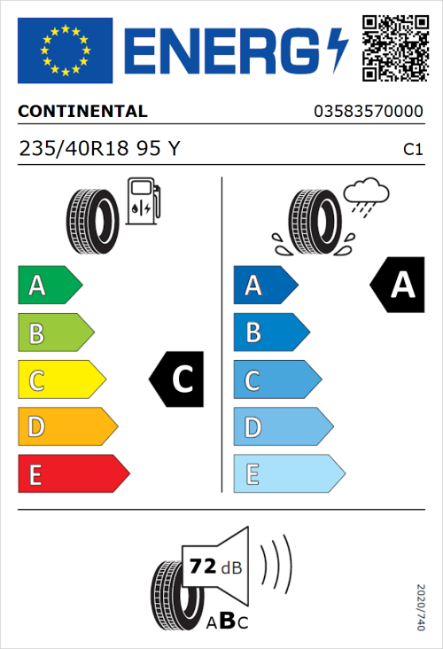 Tyre Label for Continental SportContact 6 235/40R18 95Y