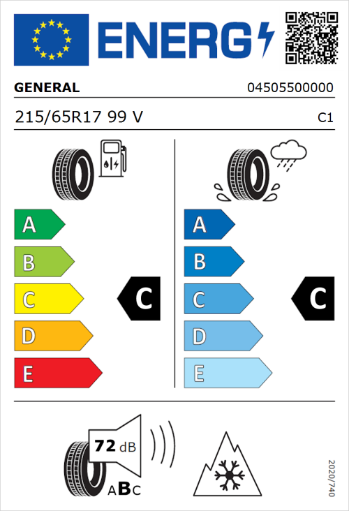 Tyre Label for General Snow Grabber Plus 215/65R17 99V
