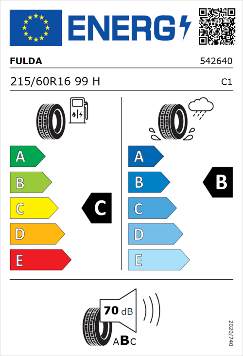 Tyre Label for Fulda EcoControl HP2 215/60R16 99H