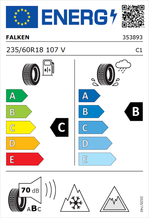 Tyre Label for Falken Eurowinter HS02 Pro 235/60R18 107V