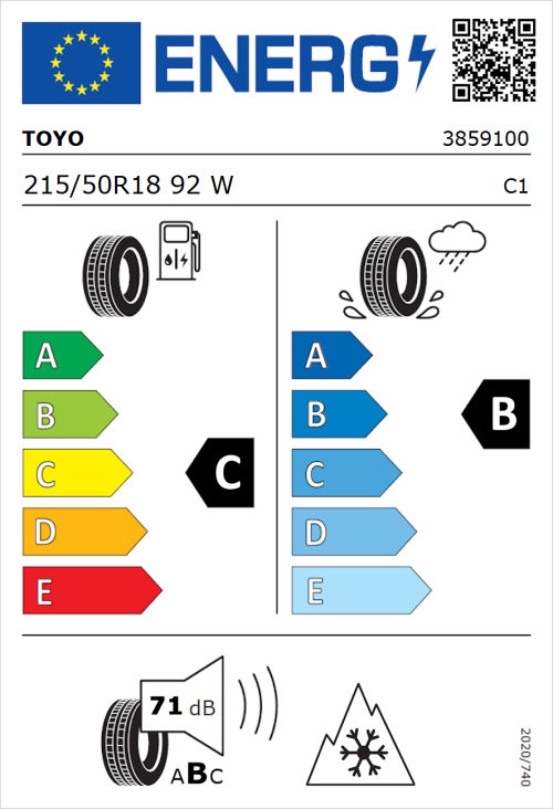 Tyre Label for Toyo Celcius AS2 215/50R18 92W