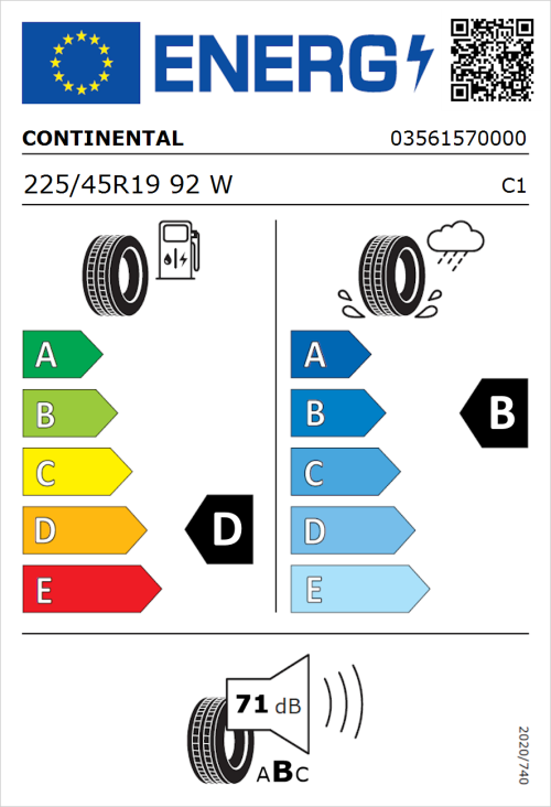 Tyre Label for Continental ContiSportContact 5 SSR 225/45R19 92W