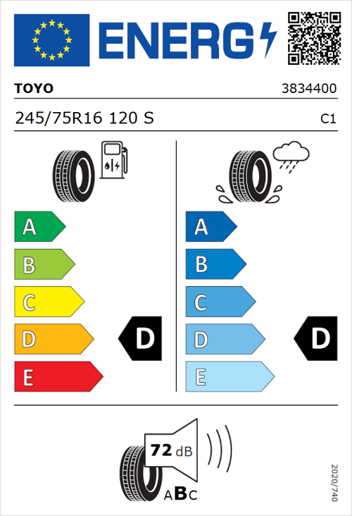 Tyre Label for Toyo Open Country AT 245/75R16 120S